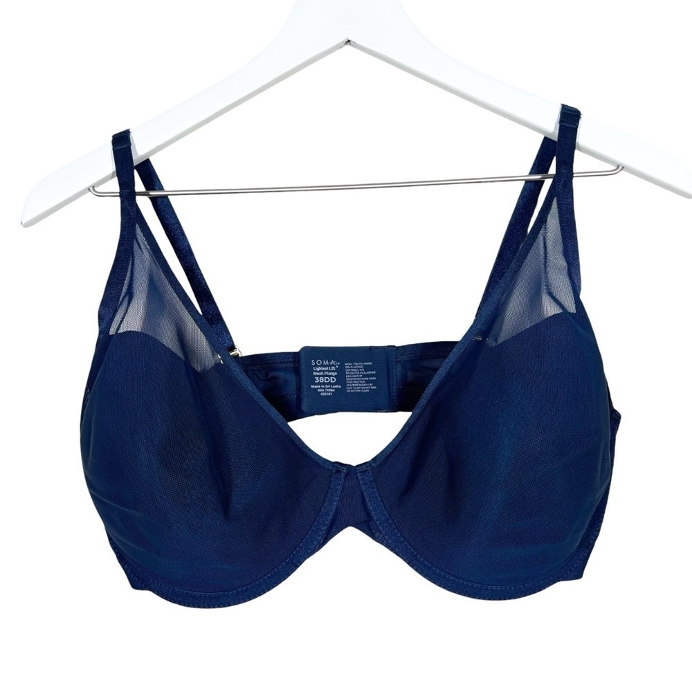Soma Womens Lightest Lift Mesh Plunge Midnight Navy Blue Bra Size 38DD NEW